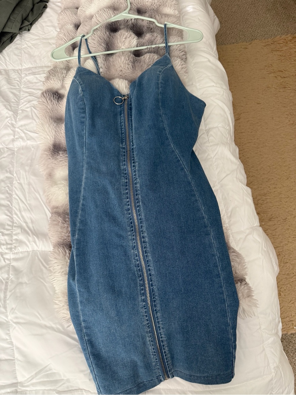 iris Blue Denim Zip-Front Bodycon Dress